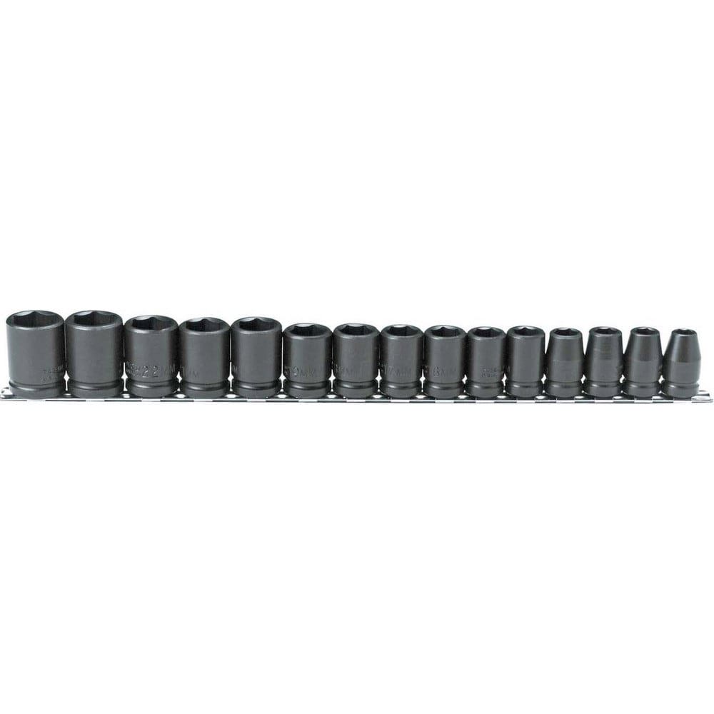 Impact Standard Socket Set: 15 Pc, 1/2